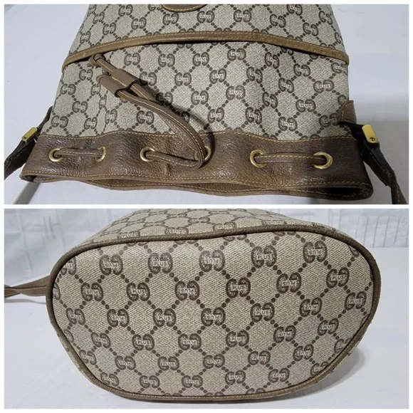 Authentic GUCCI Vintage GG Plus Shoulder Cross Drawstring Bag Beige/Brown - Picture 11 of 16